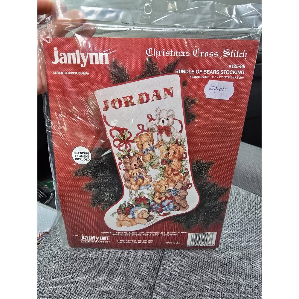 Janlynn Counted Cross Stitch Kit 125-88 Bundle Of Bears Stocking Donna Giampa